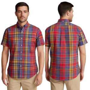 RALPH LAUREN Short Sleeve Button Down Shirt Men XXL Multicolor Plaid Custom Fit